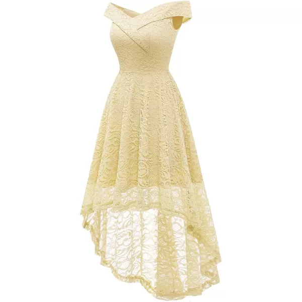 HomRain Women's Elegant Floral Lace Dress Off The Shoulder High Low Hem Dresses for Wedding for Cocktail for Party