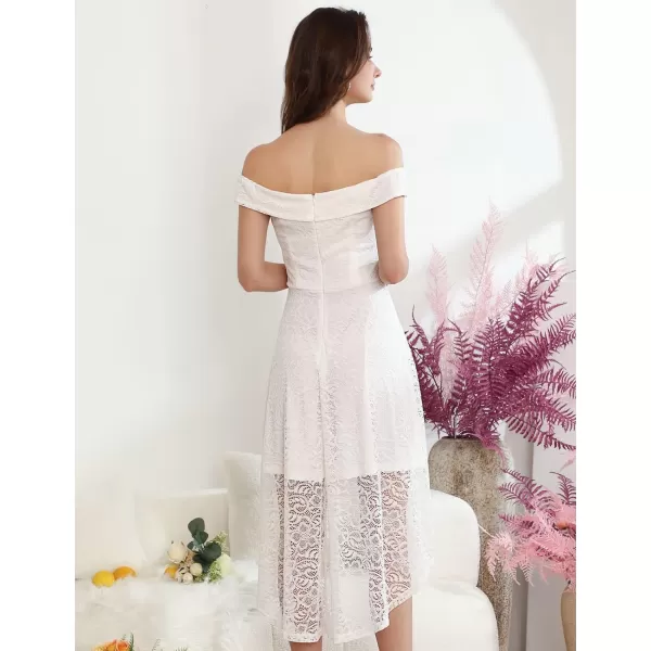 HomRain Women's Elegant Floral Lace Dress Off The Shoulder High Low Hem Dresses for Wedding for Cocktail for Party
