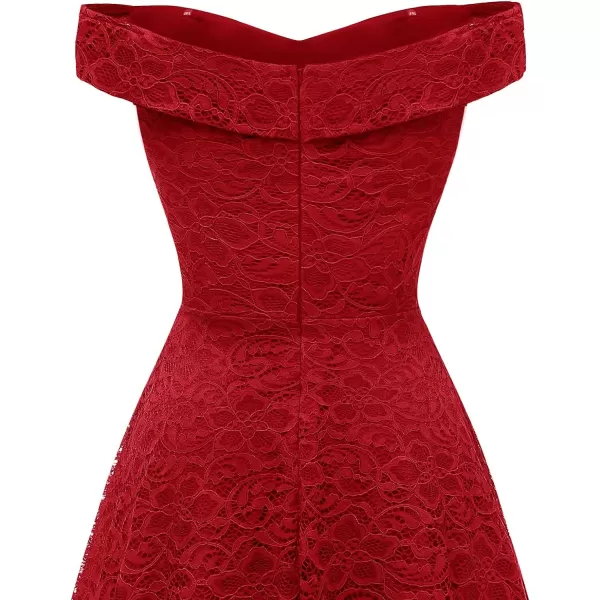 HomRain Women's Elegant Floral Lace Dress Off The Shoulder High Low Hem Dresses for Wedding for Cocktail for Party