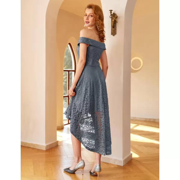 HomRain Women's Elegant Floral Lace Dress Off The Shoulder High Low Hem Dresses for Wedding for Cocktail for Party