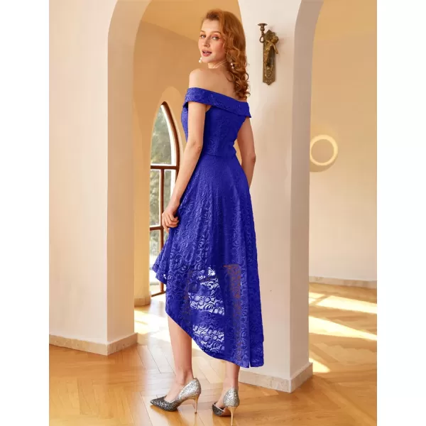 HomRain Women's Elegant Floral Lace Dress Off The Shoulder High Low Hem Dresses for Wedding for Cocktail for Party