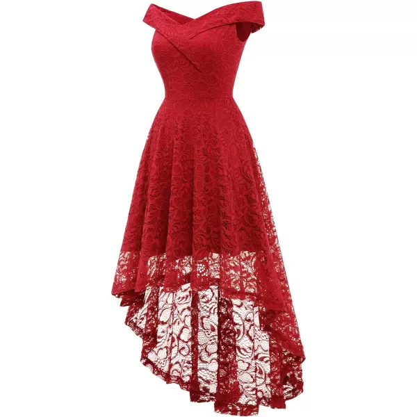 HomRain Women's Elegant Floral Lace Dress Off The Shoulder High Low Hem Dresses for Wedding for Cocktail for Party