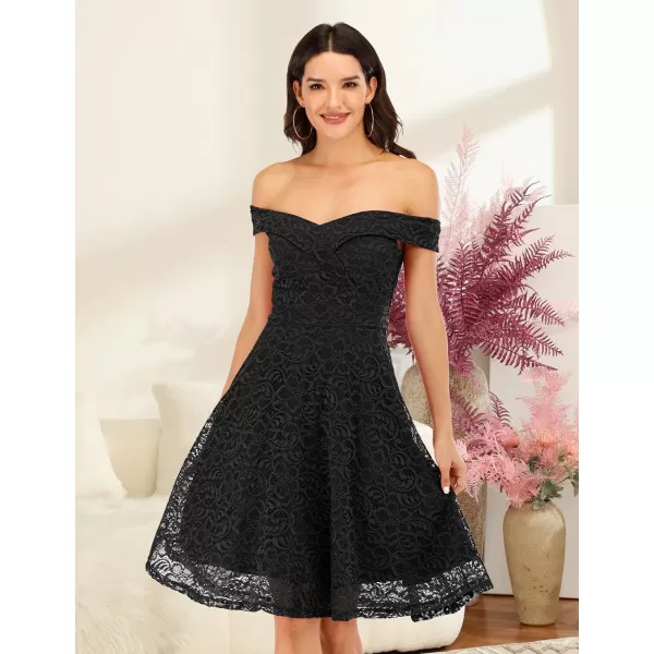 HomRain Women's Elegant Floral Lace Dress Off The Shoulder High Low Hem Dresses for Wedding for Cocktail for Party