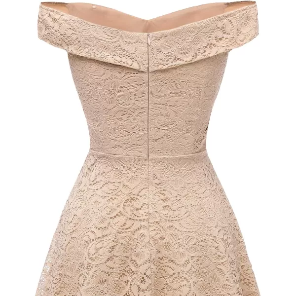 HomRain Women's Elegant Floral Lace Dress Off The Shoulder High Low Hem Dresses for Wedding for Cocktail for Party