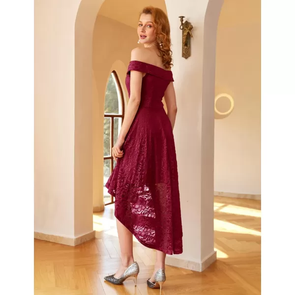 HomRain Women's Elegant Floral Lace Dress Off The Shoulder High Low Hem Dresses for Wedding for Cocktail for Party