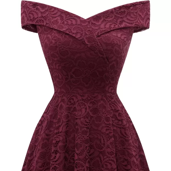 HomRain Women's Elegant Floral Lace Dress Off The Shoulder High Low Hem Dresses for Wedding for Cocktail for Party