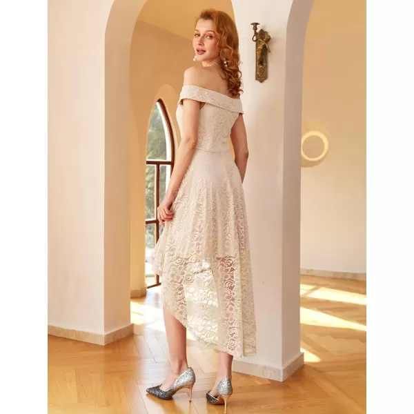HomRain Women's Elegant Floral Lace Dress Off The Shoulder High Low Hem Dresses for Wedding for Cocktail for Party
