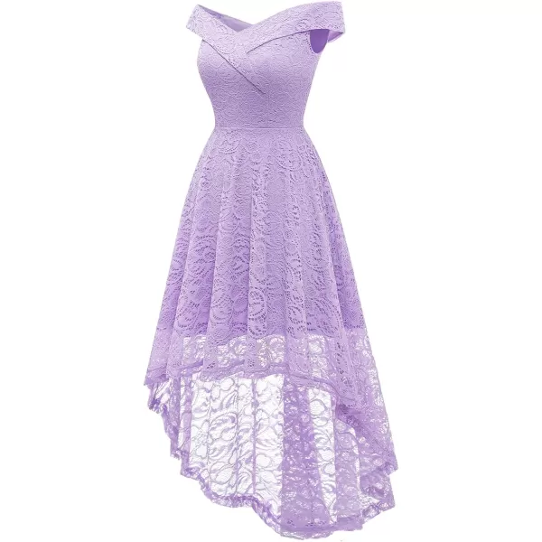 HomRain Women's Elegant Floral Lace Dress Off The Shoulder High Low Hem Dresses for Wedding for Cocktail for Party