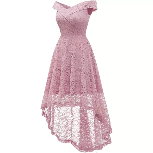HomRain Women's Elegant Floral Lace Dress Off The Shoulder High Low Hem Dresses for Wedding for Cocktail for Party