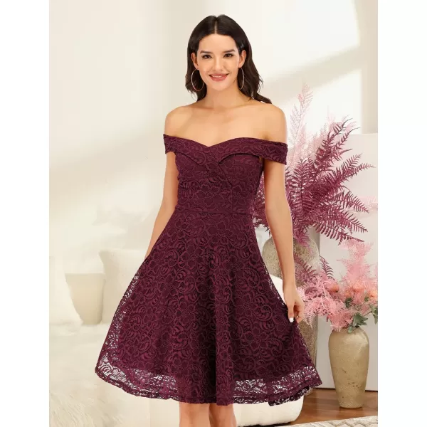 HomRain Women's Elegant Floral Lace Dress Off The Shoulder High Low Hem Dresses for Wedding for Cocktail for Party