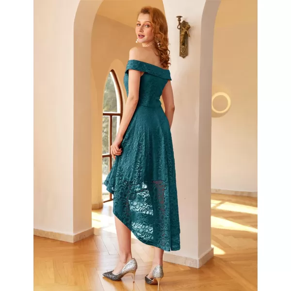 HomRain Women's Elegant Floral Lace Dress Off The Shoulder High Low Hem Dresses for Wedding for Cocktail for Party