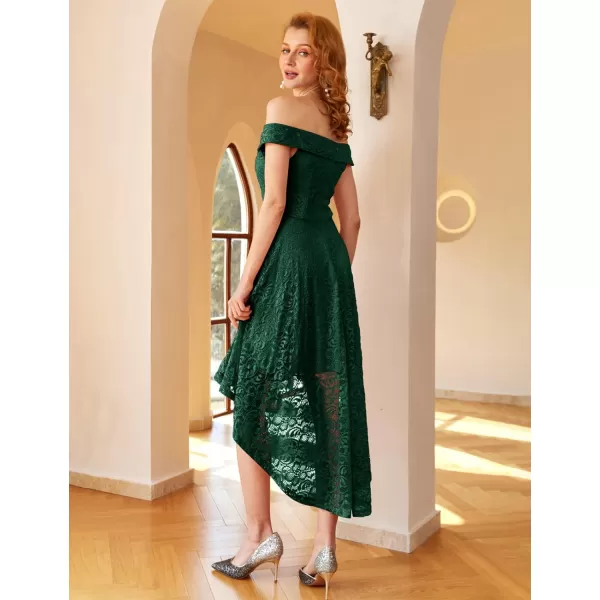 HomRain Women's Elegant Floral Lace Dress Off The Shoulder High Low Hem Dresses for Wedding for Cocktail for Party