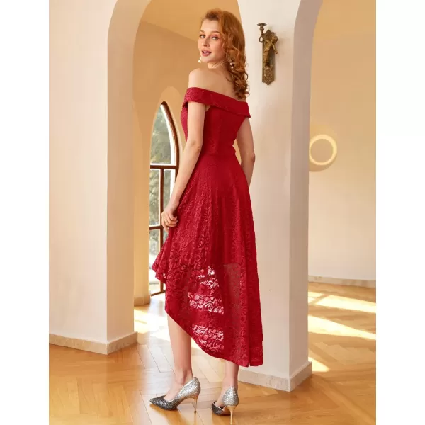 HomRain Women's Elegant Floral Lace Dress Off The Shoulder High Low Hem Dresses for Wedding for Cocktail for Party