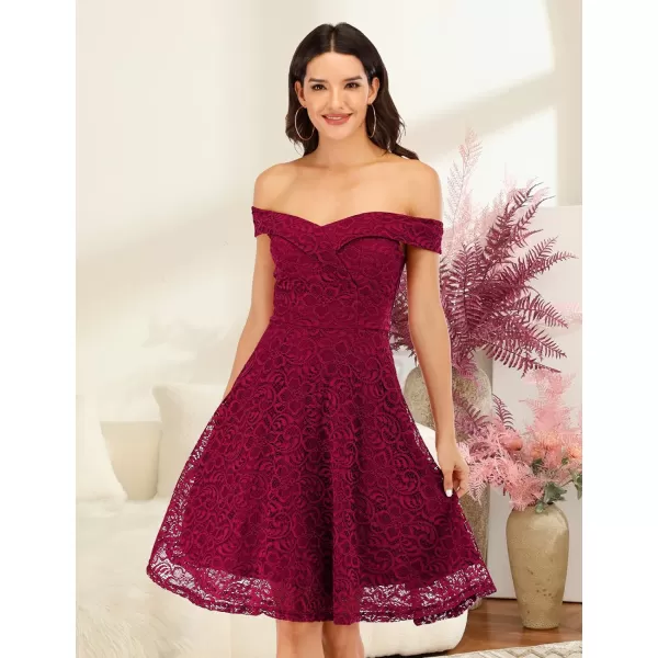 HomRain Women's Elegant Floral Lace Dress Off The Shoulder High Low Hem Dresses for Wedding for Cocktail for Party