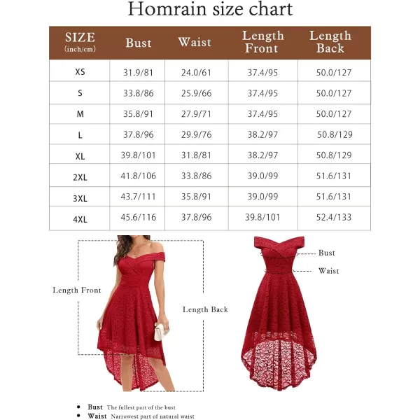 HomRain Women's Elegant Floral Lace Dress Off The Shoulder High Low Hem Dresses for Wedding for Cocktail for Party