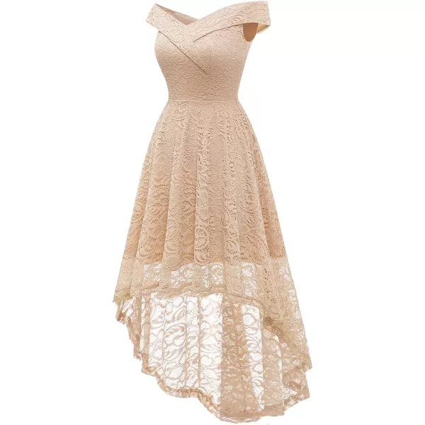 HomRain Women's Elegant Floral Lace Dress Off The Shoulder High Low Hem Dresses for Wedding for Cocktail for Party