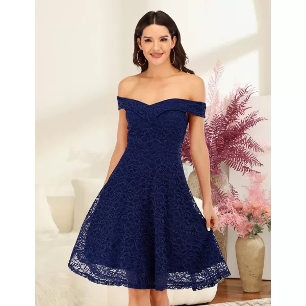 HomRain Women's Elegant Floral Lace Dress Off The Shoulder High Low Hem Dresses for Wedding for Cocktail for Party