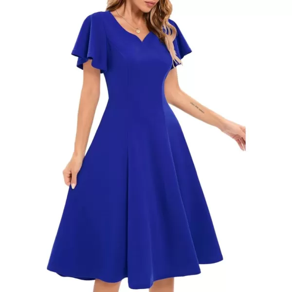 HomRain Ruffle Sleeve Cocktail Dresses for Wedding Guest Fit and Flare Tea Length Party Dress