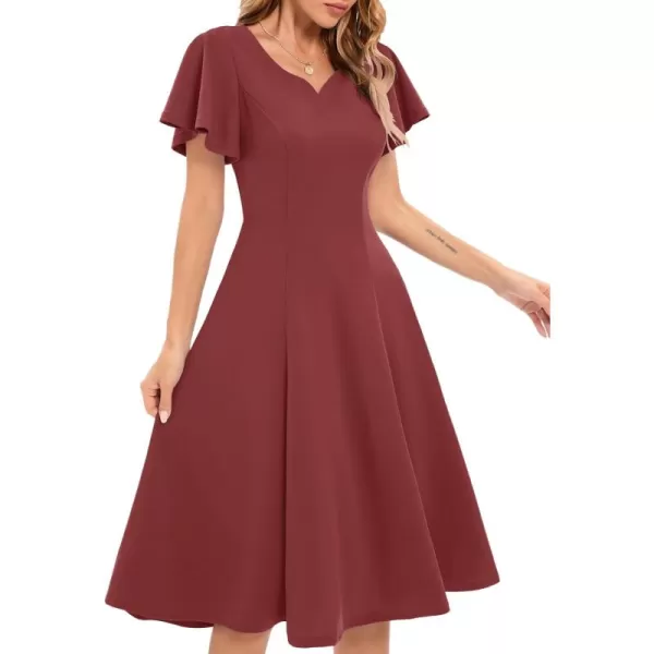 HomRain Ruffle Sleeve Cocktail Dresses for Wedding Guest Fit and Flare Tea Length Party Dress