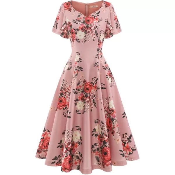HomRain Ruffle Sleeve Cocktail Dresses for Wedding Guest Fit and Flare Tea Length Party Dress