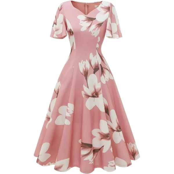 HomRain Ruffle Sleeve Cocktail Dresses for Wedding Guest Fit and Flare Tea Length Party Dress