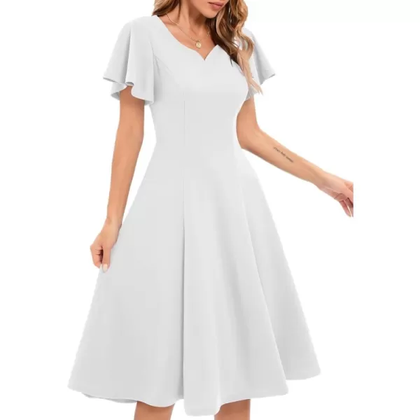 HomRain Ruffle Sleeve Cocktail Dresses for Wedding Guest Fit and Flare Tea Length Party Dress