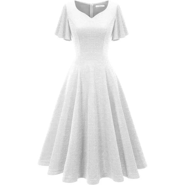 HomRain Ruffle Sleeve Cocktail Dresses for Wedding Guest Fit and Flare Tea Length Party Dress