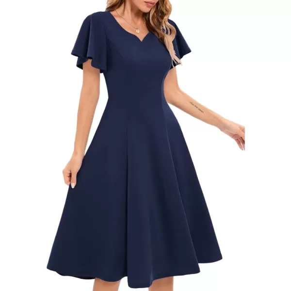 HomRain Ruffle Sleeve Cocktail Dresses for Wedding Guest Fit and Flare Tea Length Party Dress