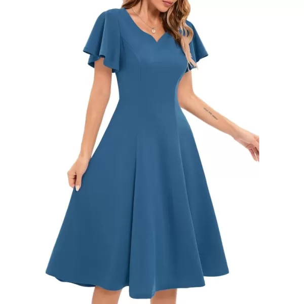 HomRain Ruffle Sleeve Cocktail Dresses for Wedding Guest Fit and Flare Tea Length Party Dress