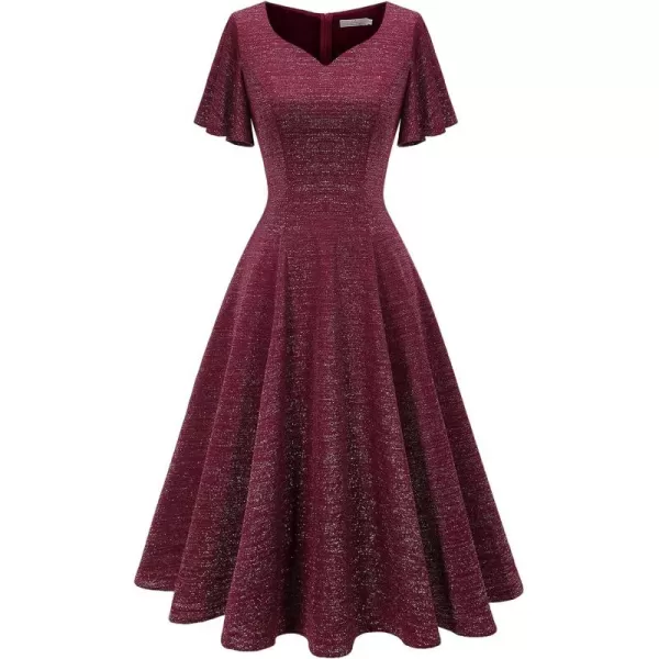 HomRain Ruffle Sleeve Cocktail Dresses for Wedding Guest Fit and Flare Tea Length Party Dress