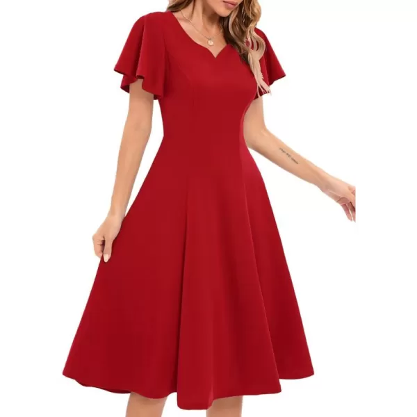 HomRain Ruffle Sleeve Cocktail Dresses for Wedding Guest Fit and Flare Tea Length Party Dress