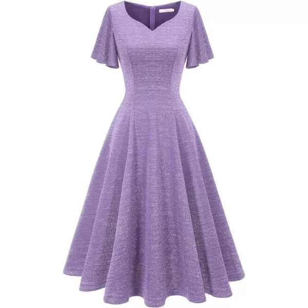 HomRain Ruffle Sleeve Cocktail Dresses for Wedding Guest Fit and Flare Tea Length Party Dress