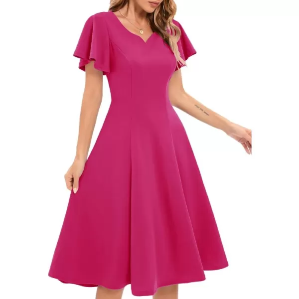 HomRain Ruffle Sleeve Cocktail Dresses for Wedding Guest Fit and Flare Tea Length Party Dress
