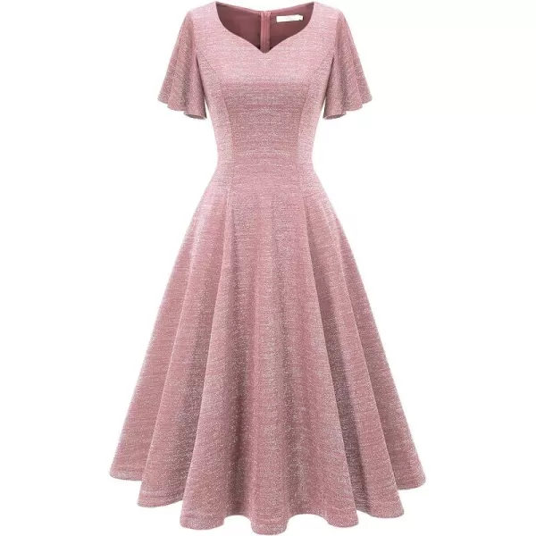 HomRain Ruffle Sleeve Cocktail Dresses for Wedding Guest Fit and Flare Tea Length Party Dress
