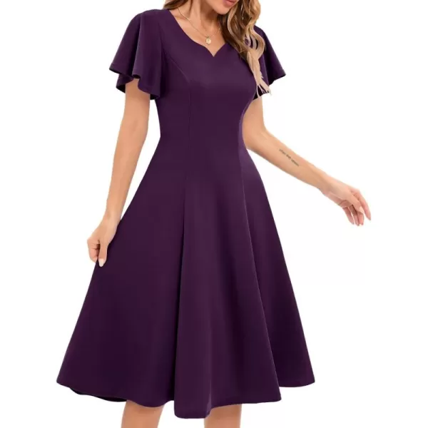 HomRain Ruffle Sleeve Cocktail Dresses for Wedding Guest Fit and Flare Tea Length Party Dress