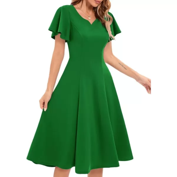 HomRain Ruffle Sleeve Cocktail Dresses for Wedding Guest Fit and Flare Tea Length Party Dress