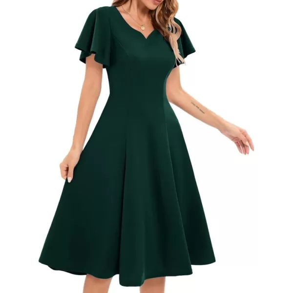 HomRain Ruffle Sleeve Cocktail Dresses for Wedding Guest Fit and Flare Tea Length Party Dress