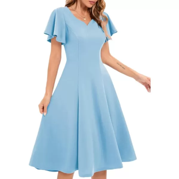 HomRain Ruffle Sleeve Cocktail Dresses for Wedding Guest Fit and Flare Tea Length Party Dress