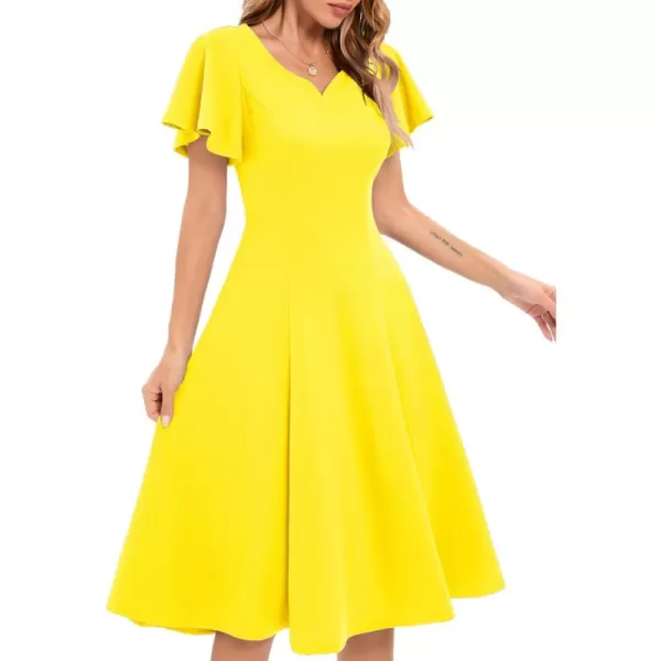 HomRain Ruffle Sleeve Cocktail Dresses for Wedding Guest Fit and Flare Tea Length Party Dress