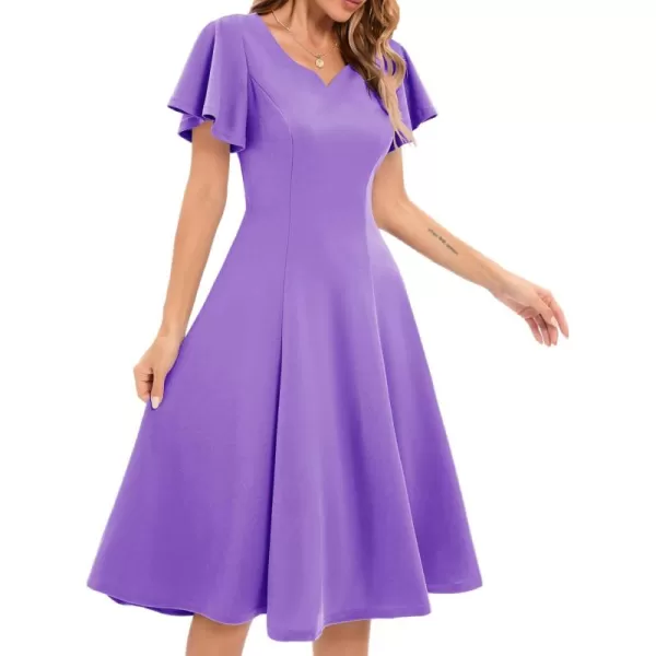 HomRain Ruffle Sleeve Cocktail Dresses for Wedding Guest Fit and Flare Tea Length Party Dress