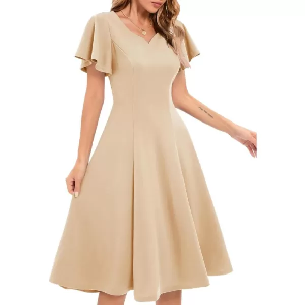 HomRain Ruffle Sleeve Cocktail Dresses for Wedding Guest Fit and Flare Tea Length Party Dress
