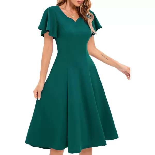 HomRain Ruffle Sleeve Cocktail Dresses for Wedding Guest Fit and Flare Tea Length Party Dress