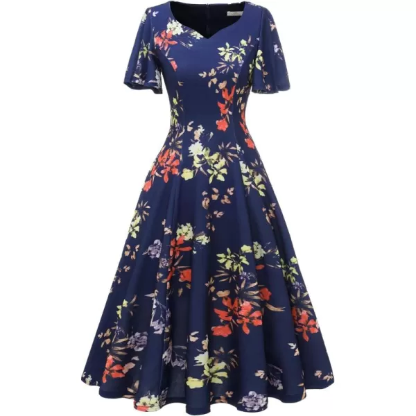 HomRain Ruffle Sleeve Cocktail Dresses for Wedding Guest Fit and Flare Tea Length Party Dress