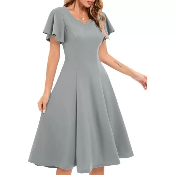 HomRain Ruffle Sleeve Cocktail Dresses for Wedding Guest Fit and Flare Tea Length Party Dress