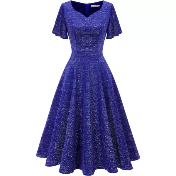 HomRain Ruffle Sleeve Cocktail Dresses for Wedding Guest Fit and Flare Tea Length Party Dress