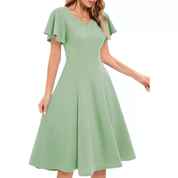 HomRain Ruffle Sleeve Cocktail Dresses for Wedding Guest Fit and Flare Tea Length Party Dress