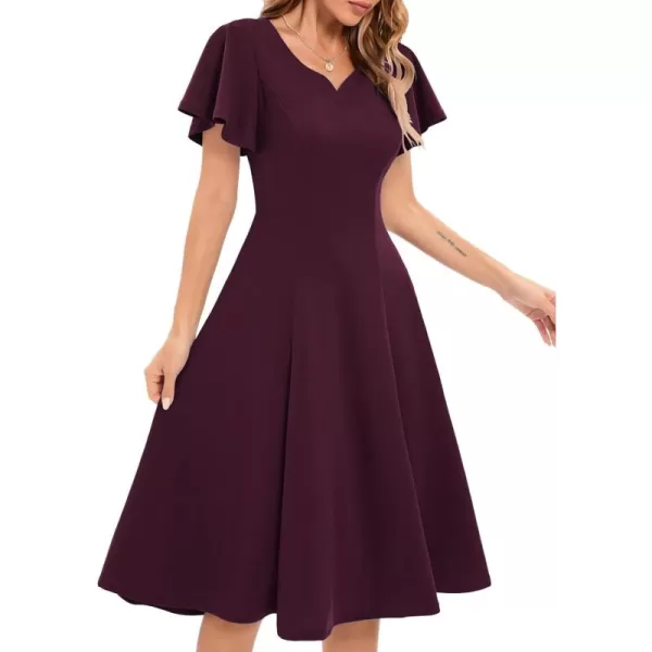HomRain Ruffle Sleeve Cocktail Dresses for Wedding Guest Fit and Flare Tea Length Party Dress