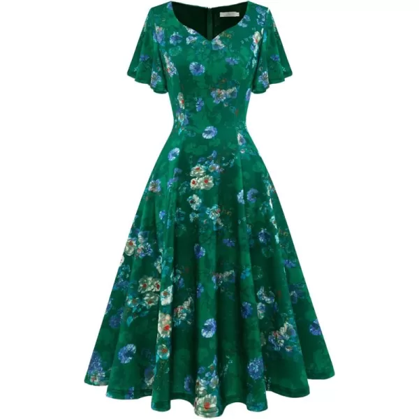 HomRain Ruffle Sleeve Cocktail Dresses for Wedding Guest Fit and Flare Tea Length Party Dress