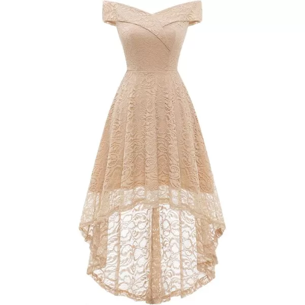 HomRain Women's Elegant Floral Lace Dress Off The Shoulder High Low Hem Dresses for Wedding for Cocktail for Party