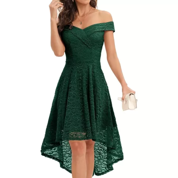 HomRain Women's Elegant Floral Lace Dress Off The Shoulder High Low Hem Dresses for Wedding for Cocktail for Party